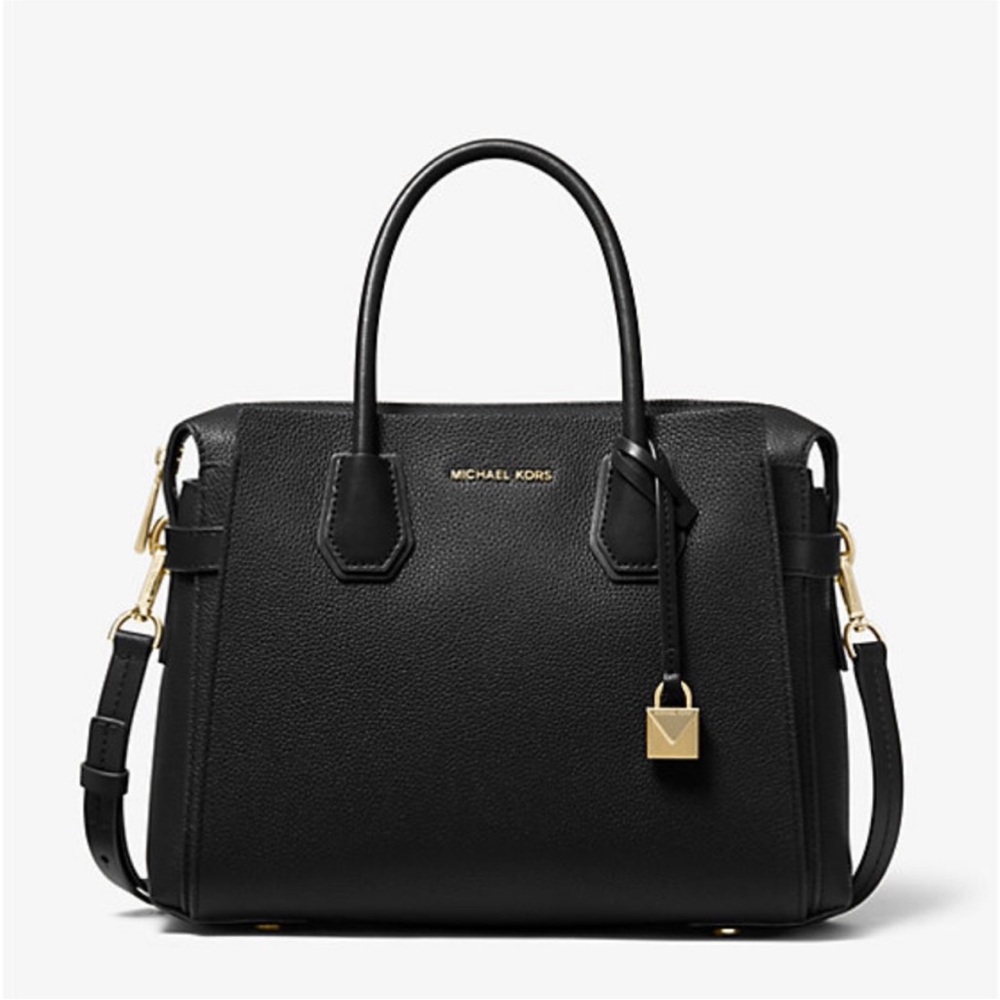 NWT Michael Kors Black Mercer Satchel with Gold Accents